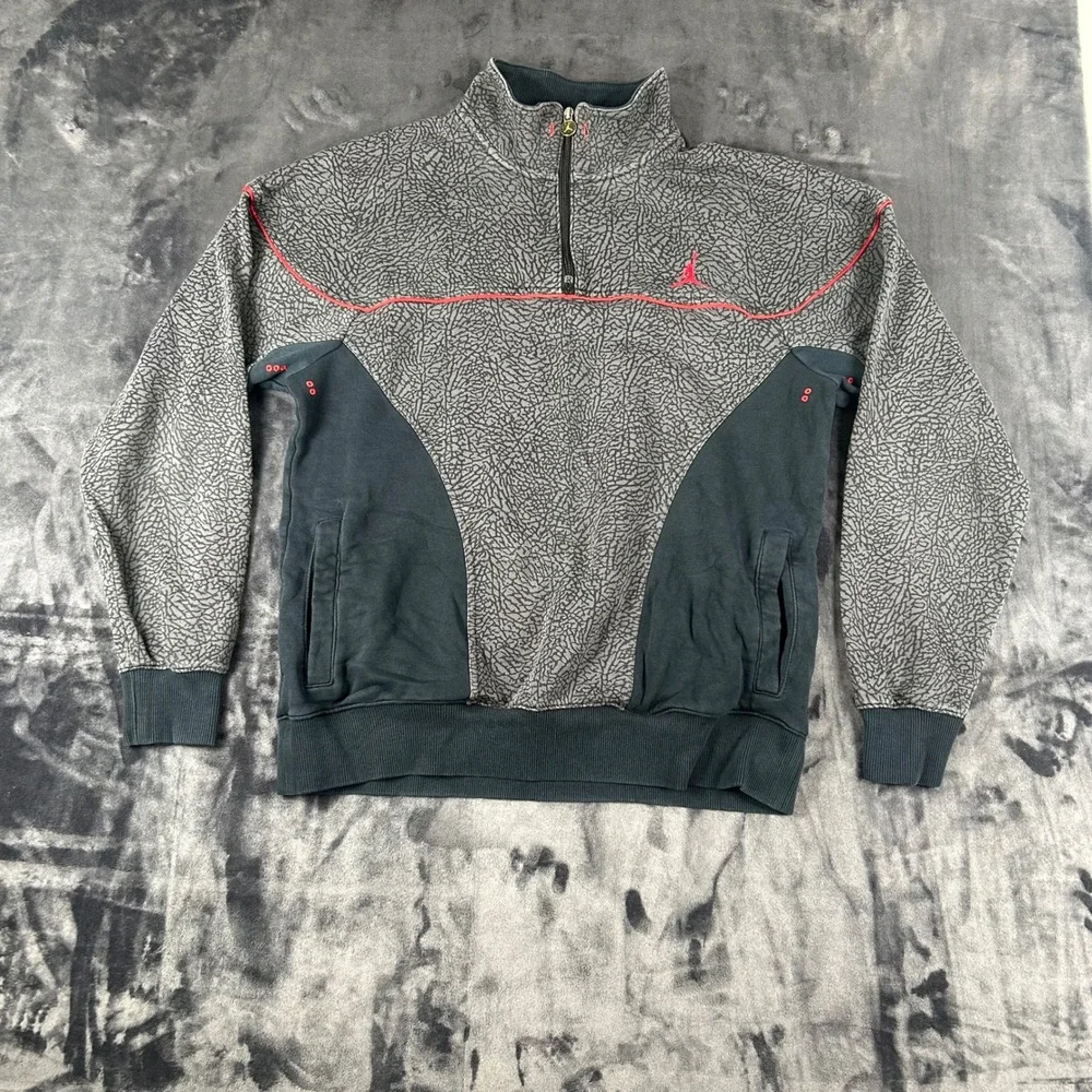 Jordan Quarter Zip‎ Sweatshirt Mens XL Grey Black Elephant Print Pullover C-1144